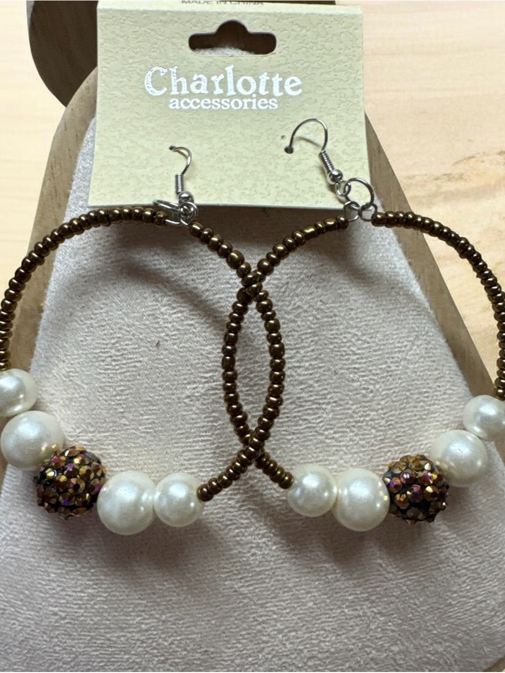 Gold & Pearl Hoop Earrings with Multicolor Crystal Accent